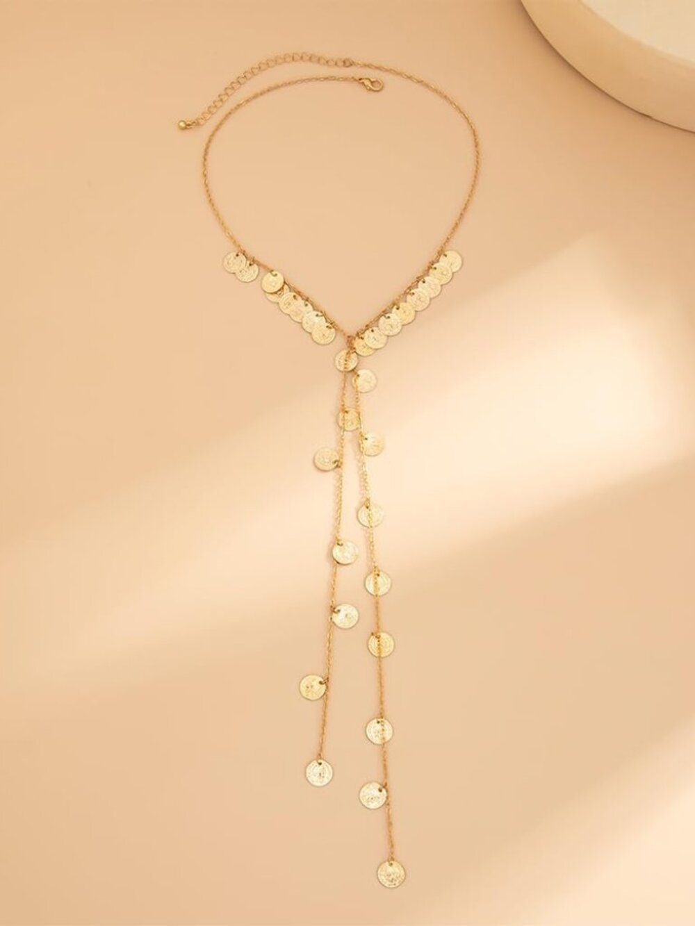 Gold Long Disc Choker Necklace for Women Trendy Statement Y Shaped Drop Necklace - Picture 7 of 8